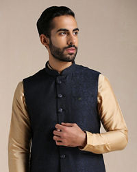 Manyavar Men Royal Blue Textured Half Jacket