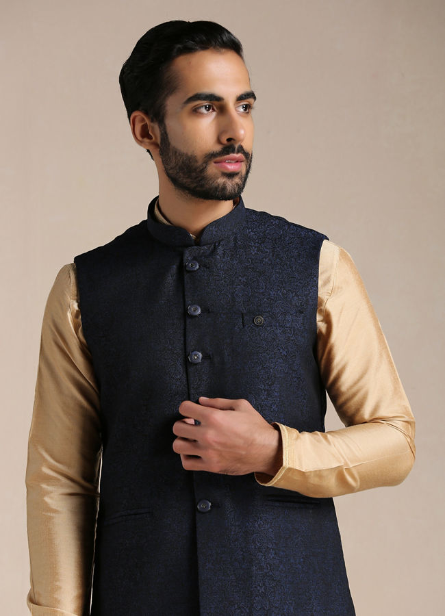 Buy Royal Blue Textured Half Jacket Online in the USA @Manyavar