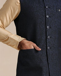 Manyavar Men Royal Blue Textured Half Jacket