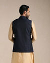 alt message - Manyavar Men Royal Blue Textured Half Jacket image number 3