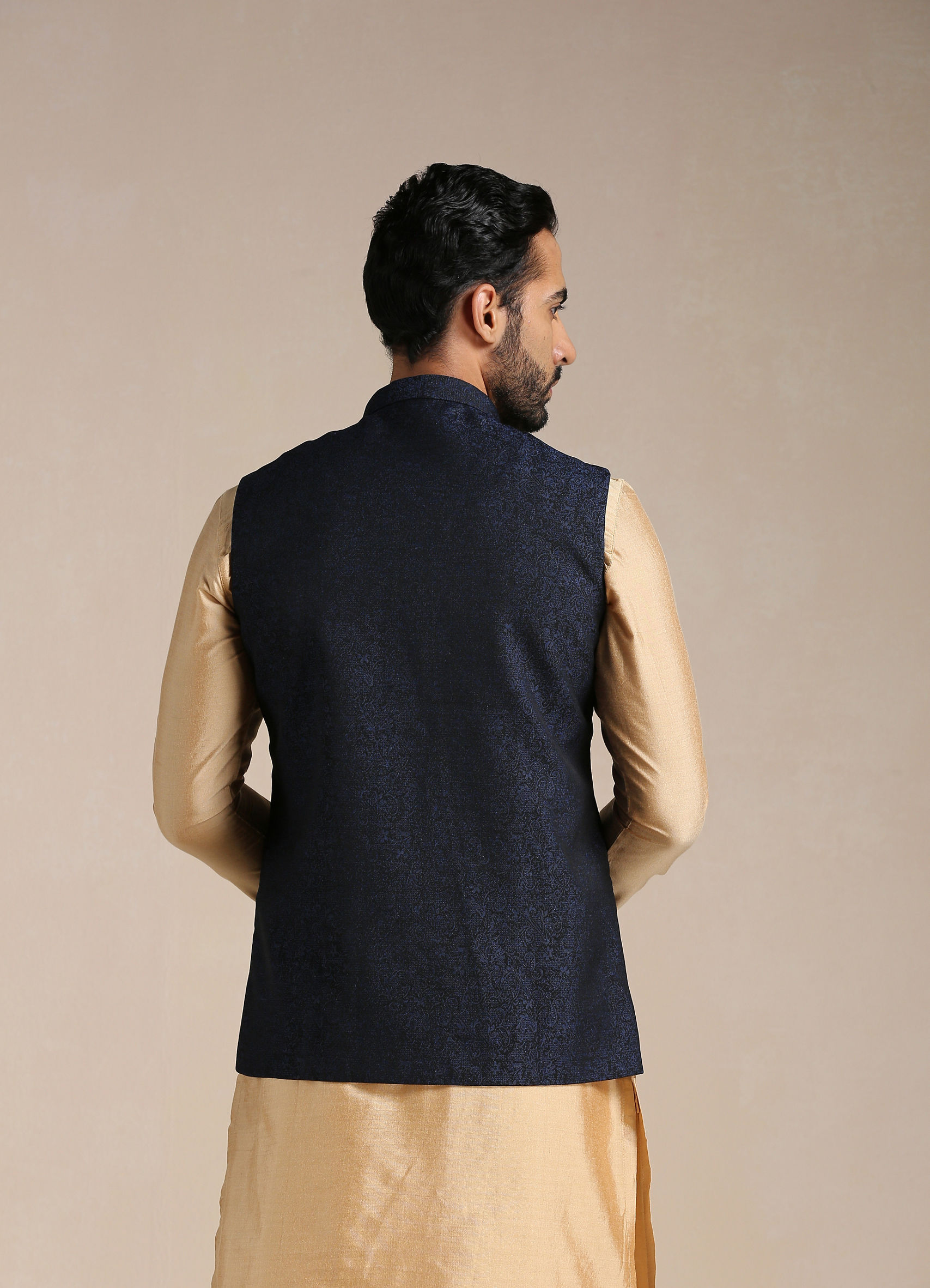 Buy Royal Blue Textured Half Jacket Online in India @Manyavar