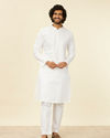 alt message - Manyavar Men Ivory White Plain Kurta Set image number 2