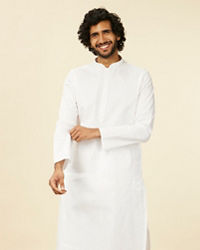 Manyavar Men Ivory White Plain Kurta Set