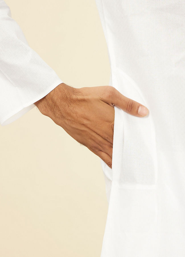 Manyavar Men Ivory White Plain Kurta Set