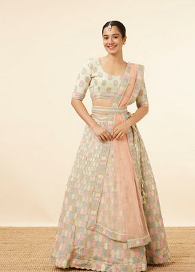 Mohey Women Pista Honeycomb Patterned Lehenga image number 0