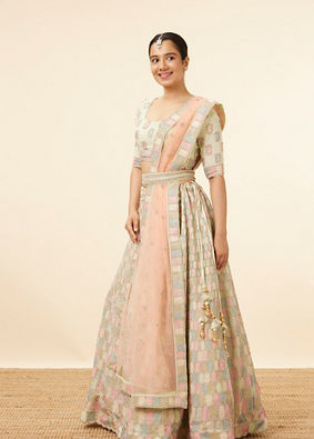 Mohey Women Pista Honeycomb Patterned Lehenga image number 2