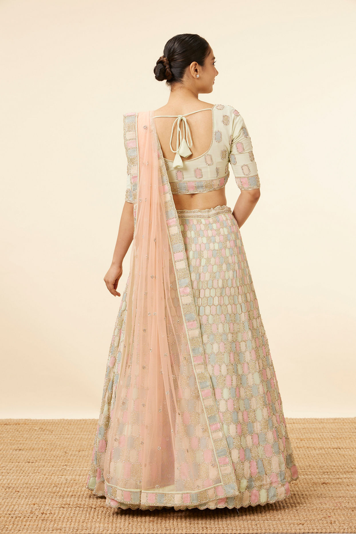 Mohey Women Pista Honeycomb Patterned Lehenga