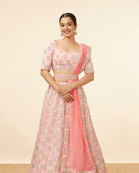 Mohey Women Peach Pink Honeycomb Patterned Lehenga