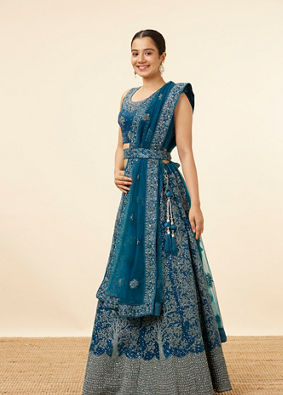 Blue Tree Of Life Patterned Bridal Lehenga image number 2