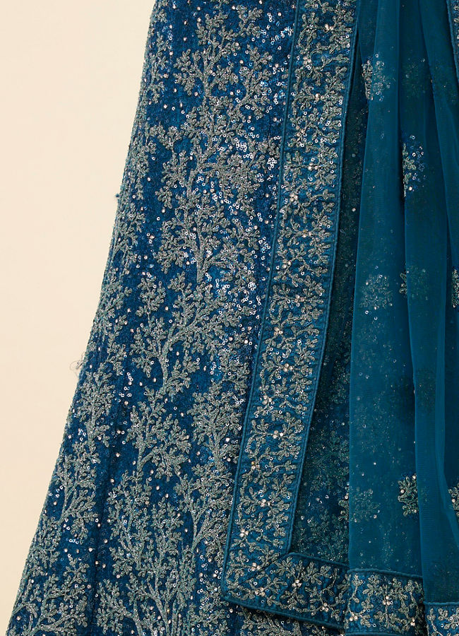 Mohey Women Blue Tree Of Life Patterned Bridal Lehenga