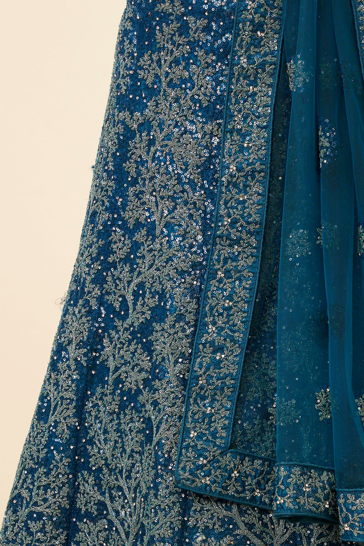 Mohey Women Blue Tree Of Life Patterned Bridal Lehenga