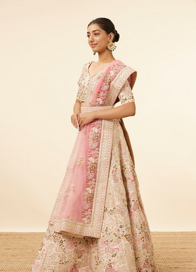 Mohey Women Dark Cream Sequinned Floral Embroidered Bridal Lehenga