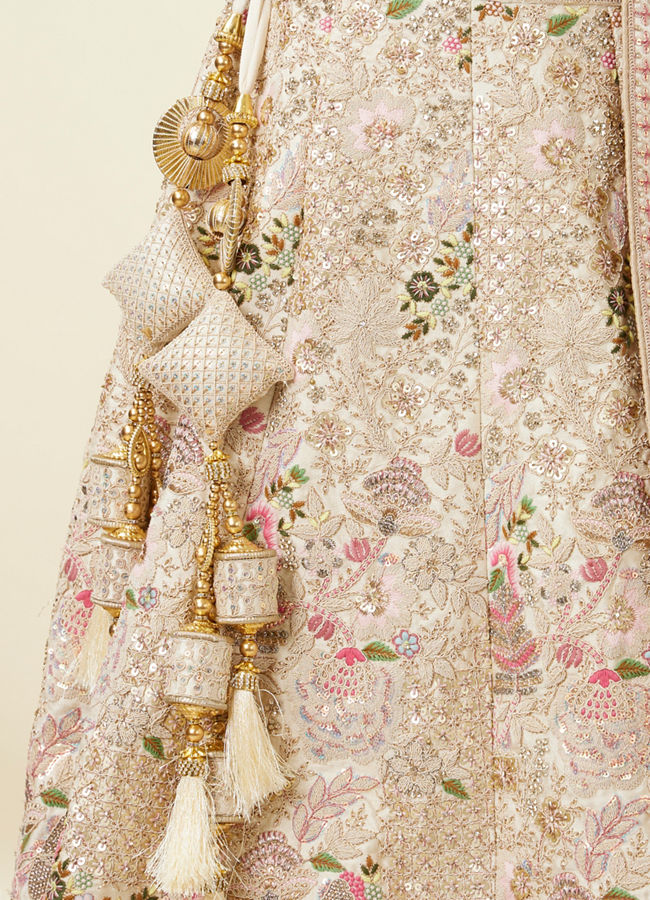 Mohey Women Dark Cream Sequinned Floral Embroidered Bridal Lehenga