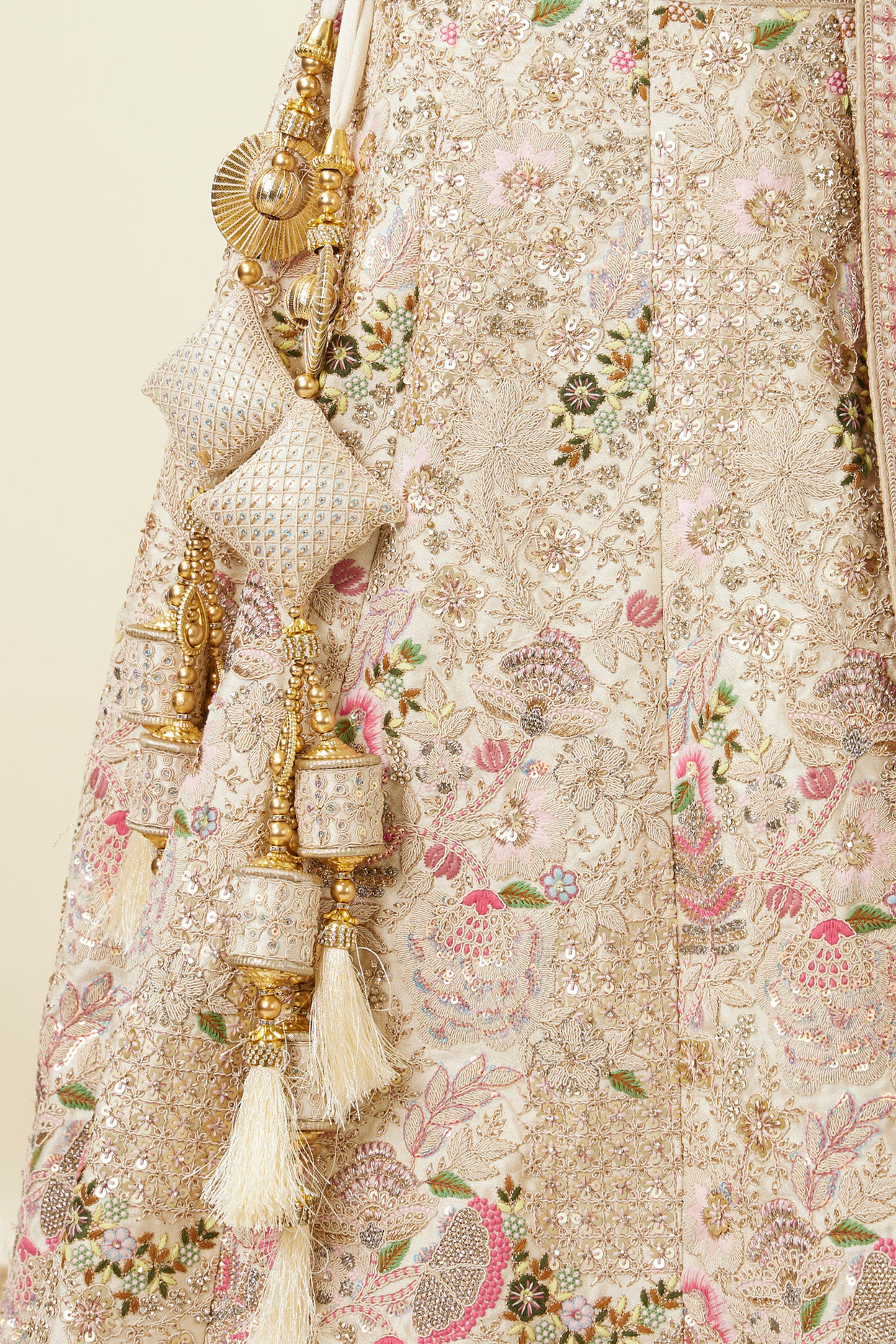 Mohey Women Dark Cream Sequinned Floral Embroidered Bridal Lehenga