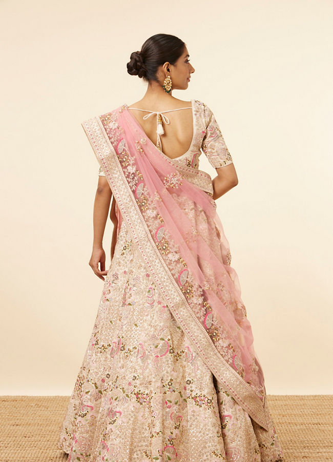 Mohey Women Dark Cream Sequinned Floral Embroidered Bridal Lehenga