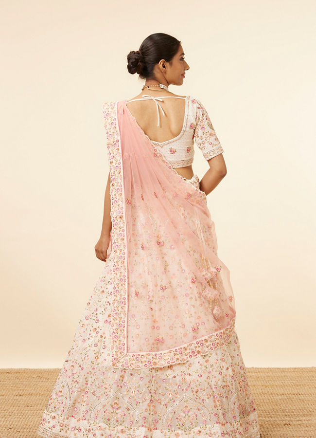 Mohey Women Dark Cream Bel Buti Patterned Embroidered Lehenga