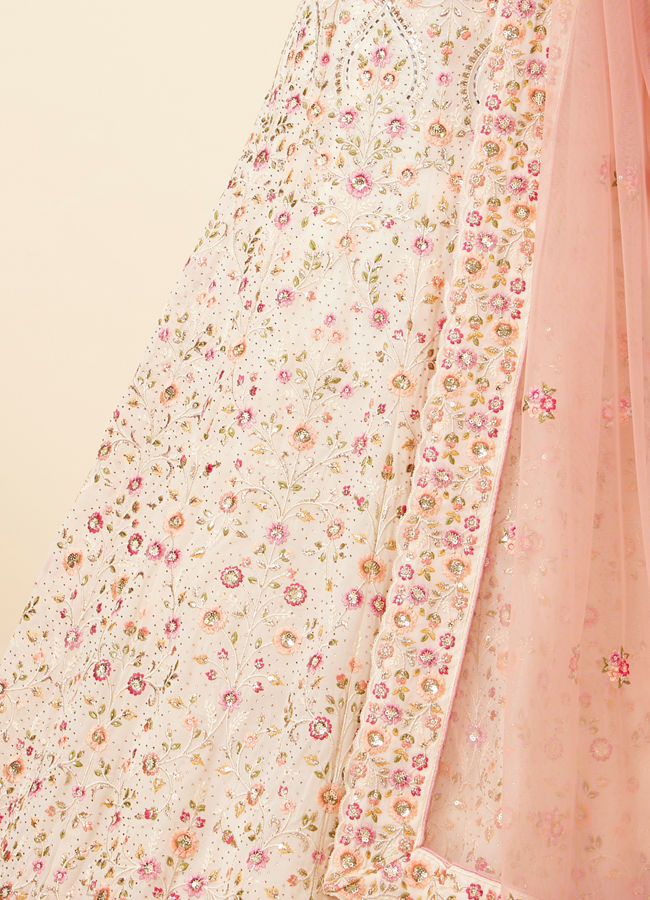 Mohey Women Dark Cream Bel Buti Patterned Embroidered Lehenga