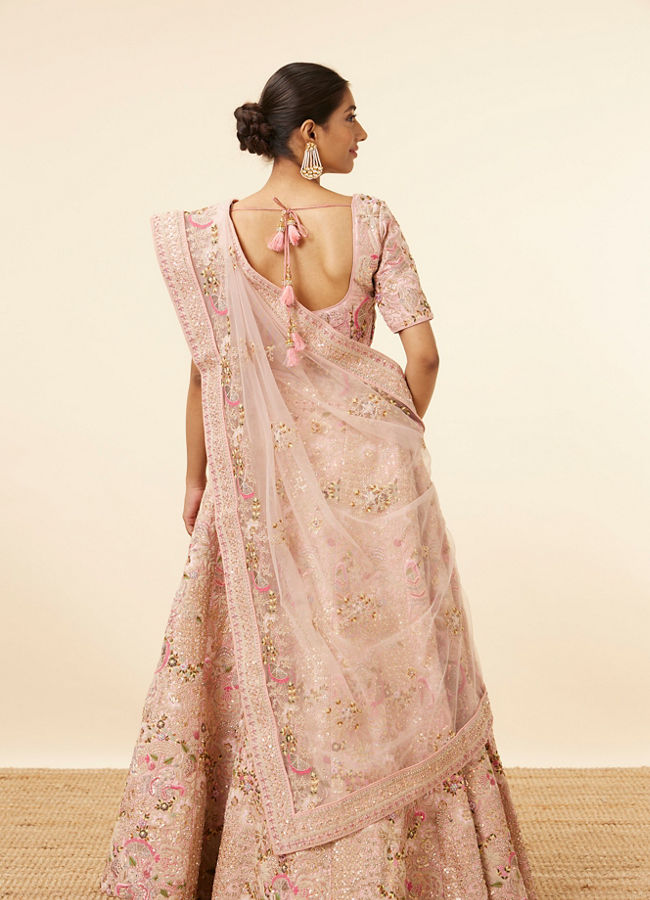 Mohey Women Light Pink Sequined Floral Bridal Lehenga