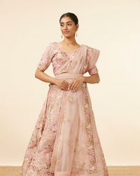 Mohey Women Light Pink Sequined Floral Bridal Lehenga