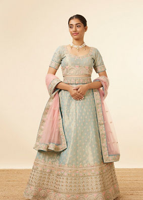 Mohey Women Sea Green All over Buti Work Lehenga image number 0