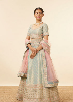 Mohey Women Sea Green All over Buti Work Lehenga image number 2