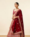 Mohey Women Mustard Red Embroidered Bridal Lehenga