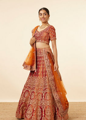 Mohey Women Mustard Yellow Embellished Bridal Lehenga image number 2