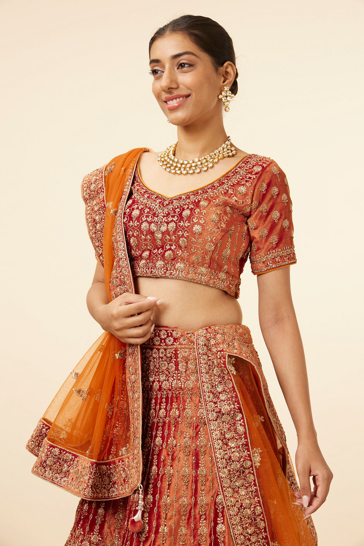 Mustard Yellow Printed Silk Lehenga
