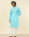 alt message - Manyavar Men Ocean Blue Self Design Kurta Set image number 2