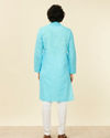 alt message - Manyavar Men Ocean Blue Self Design Kurta Set image number 5