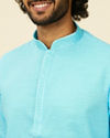 alt message - Manyavar Men Ocean Blue Self Design Kurta Set image number 1