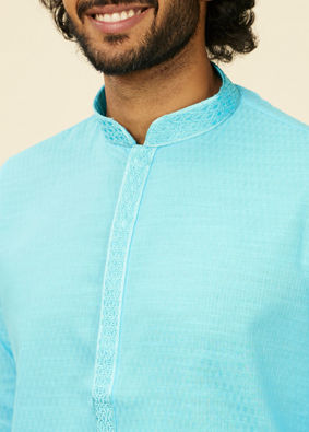 Manyavar Men Ocean Blue Self Design Kurta Set