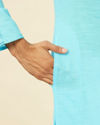 Manyavar Men Ocean Blue Self Design Kurta Set