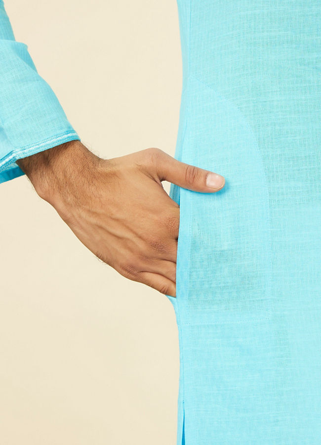 Manyavar Men Ocean Blue Self Design Kurta Set