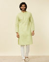 alt message - Manyavar Men Light Green Solid Kurta Set image number 4