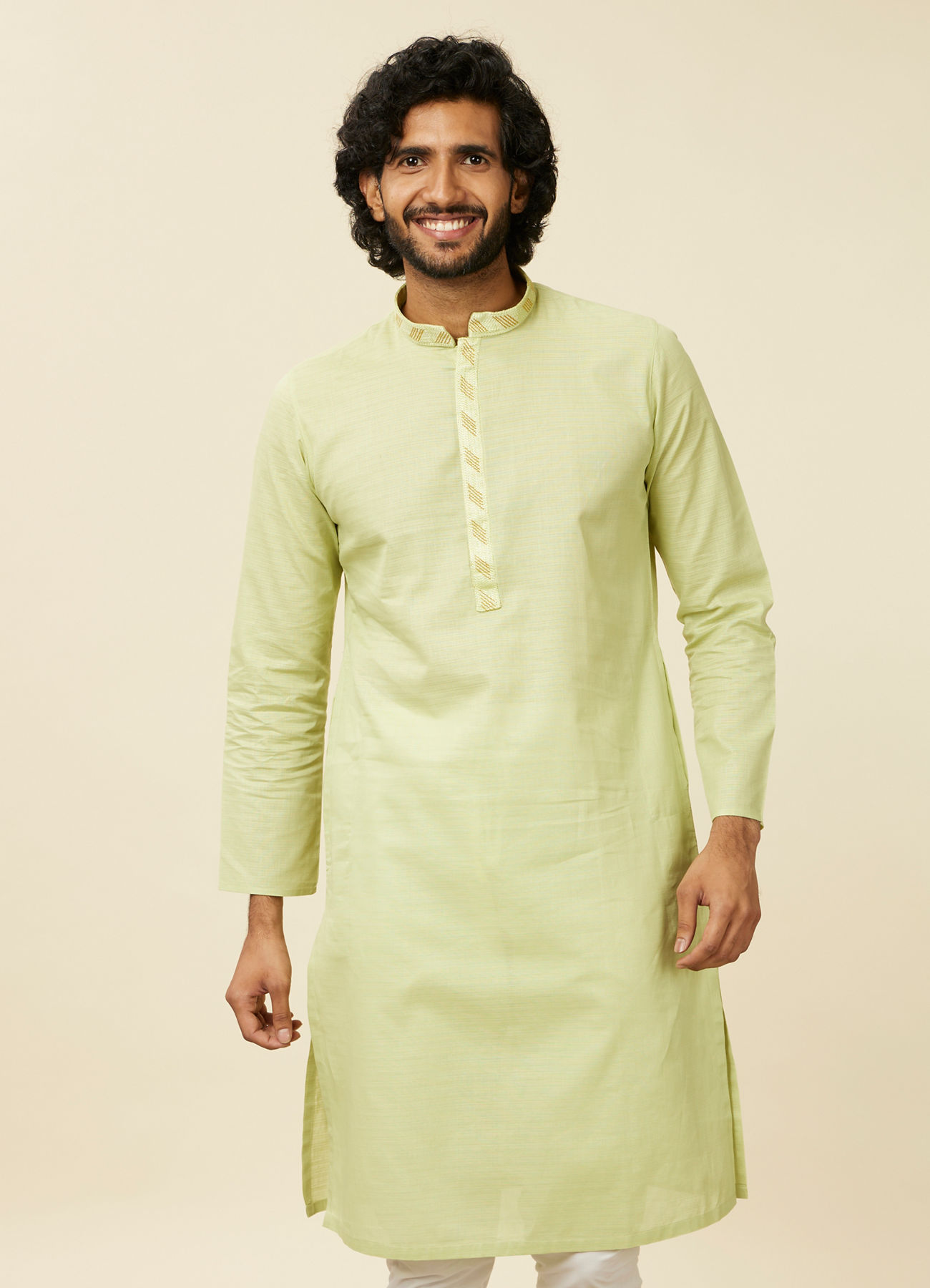 Manyavar Men Light Green Solid Kurta Set