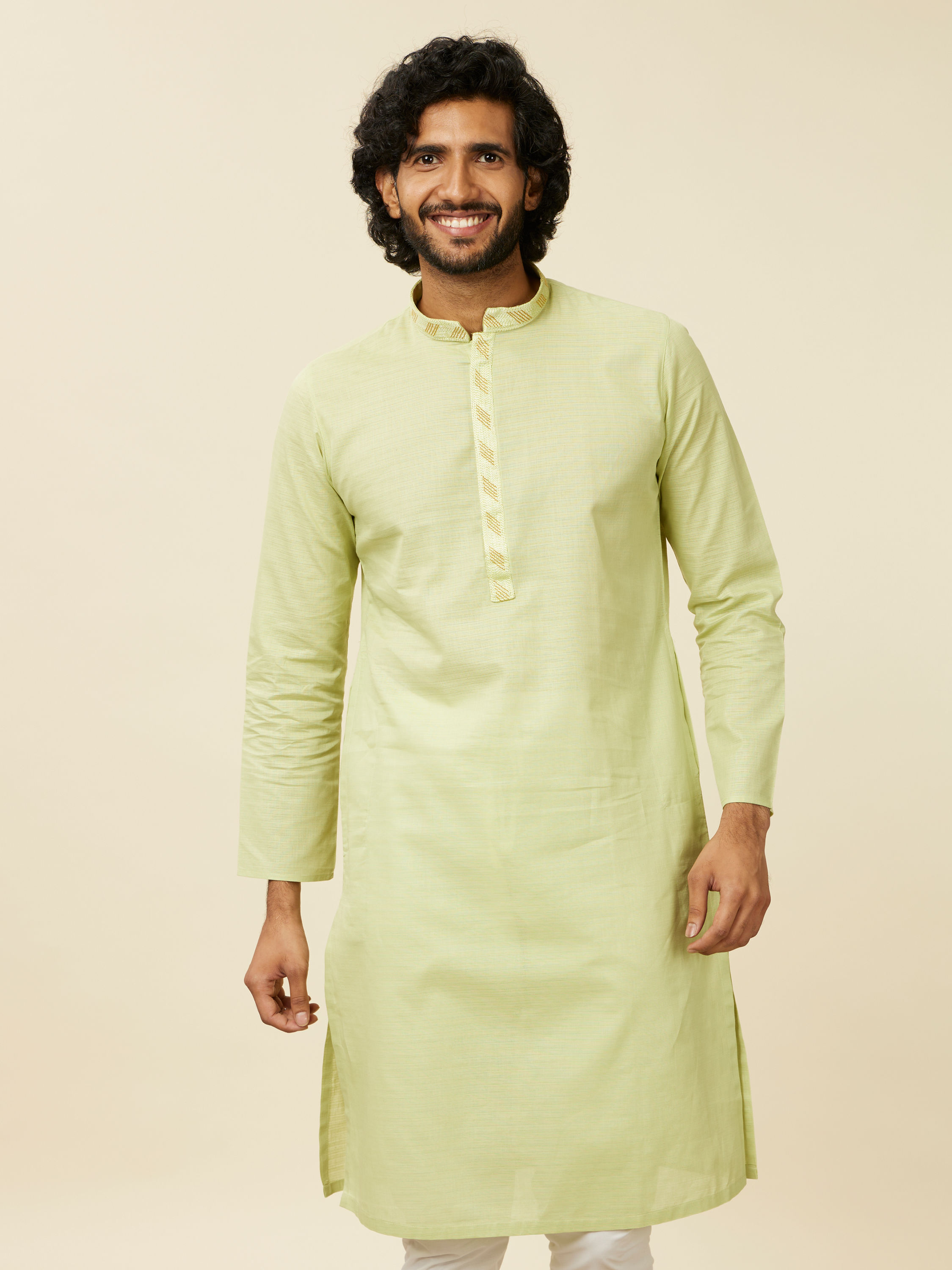 Manyavar Men Light Green Solid Kurta Set