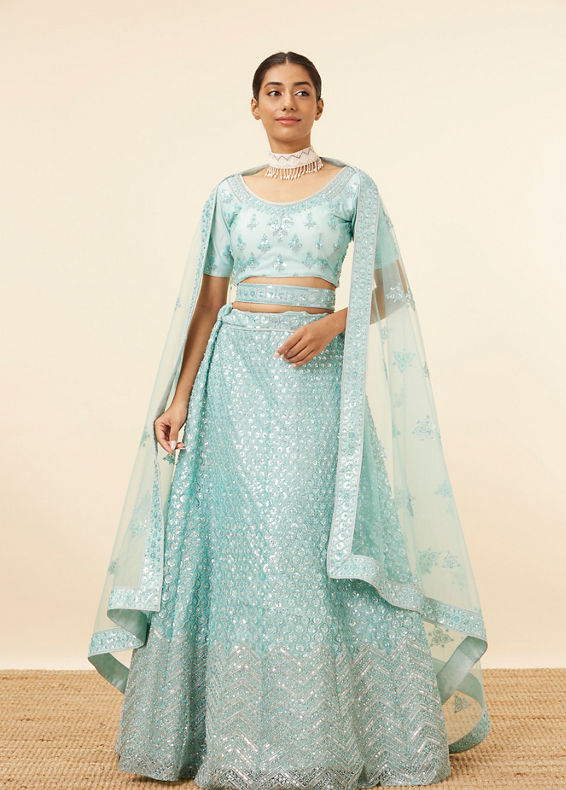 Mohey Women Light Blue Embellished Lehenga