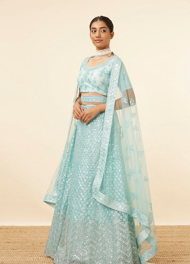 Mohey Women Light Blue Embellished Lehenga