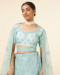 Mohey Women Light Blue Embellished Lehenga