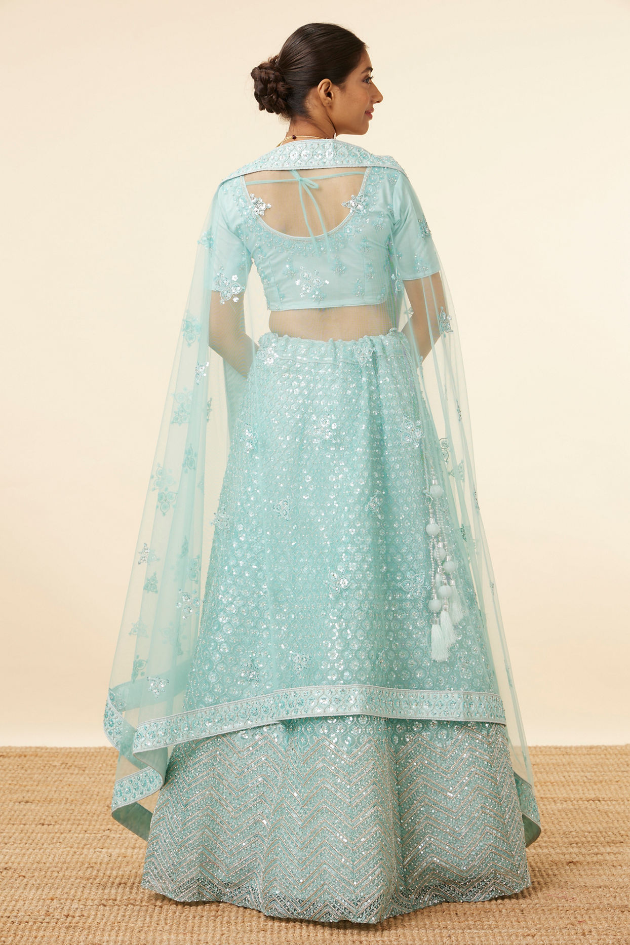 Mohey Women Light Blue Embellished Lehenga