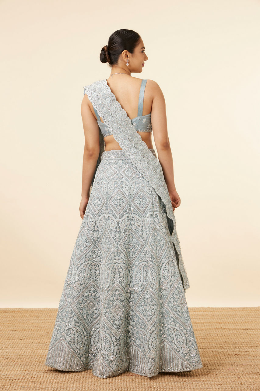 Mohey Women Light Blue Stone Embellished Bridal Lehenga