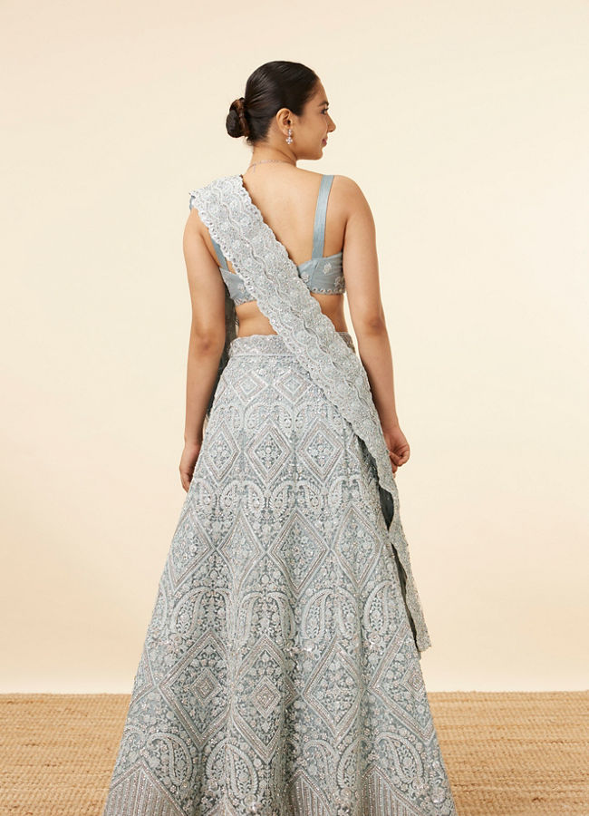 Mohey Women Light Blue Stone Embellished Bridal Lehenga