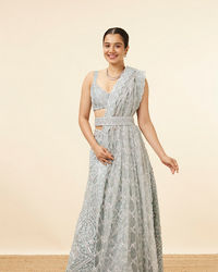 Mohey Women Light Blue Stone Embellished Bridal Lehenga