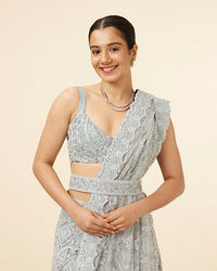 Mohey Women Light Blue Stone Embellished Bridal Lehenga