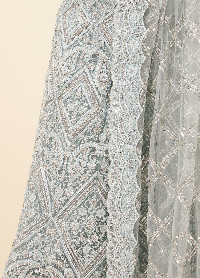 Mohey Women Light Blue Stone Embellished Bridal Lehenga