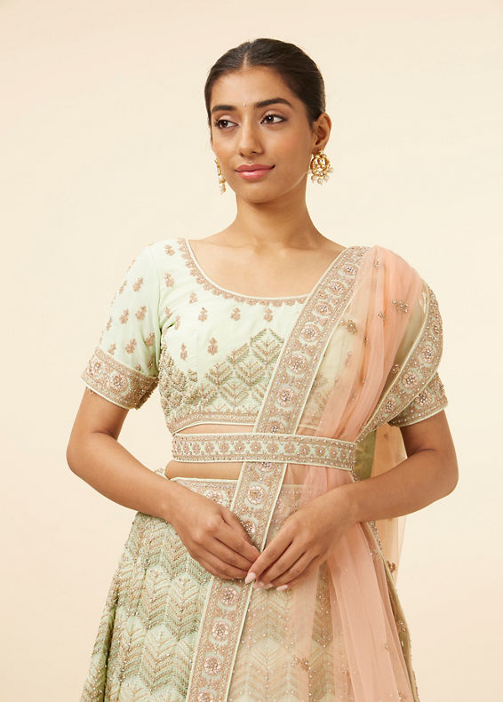 Mohey Women Sugar Swizzle Pista Fern Patterned Lehenga