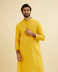 Manyavar Men Canary Yellow Solid Kurta Set