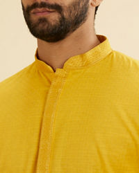 Manyavar Men Canary Yellow Solid Kurta Set