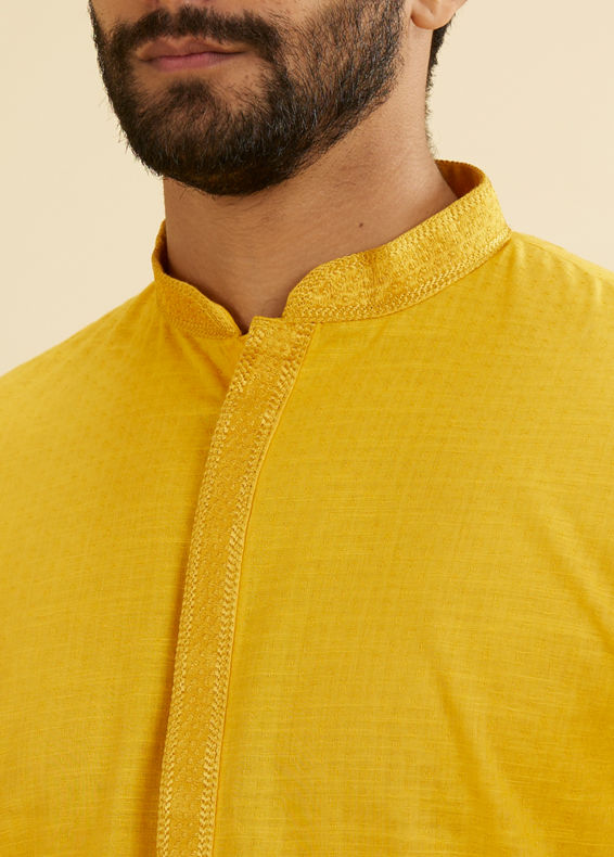 Manyavar Men Canary Yellow Solid Kurta Set